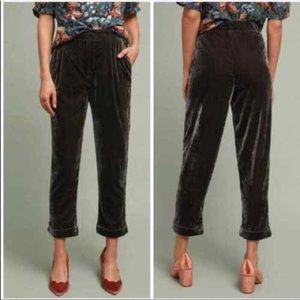 Anthropologie ett:twa Velvet Trousers Cuffed Cropped Taupe Pocket Pant Women’s M